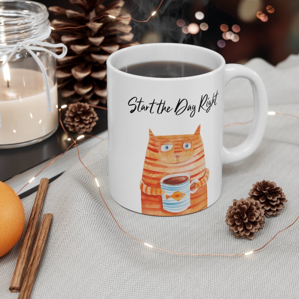 Cat Holding Goldfish Coffee Mug: Start Your Day Right | Yellow Pandora