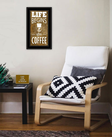 Black Framed Coffee Wall Art - "Life Begins After Coffee" Print