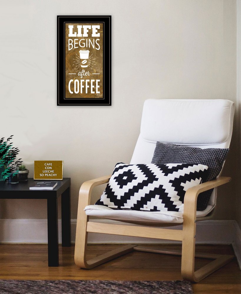 Black Framed Coffee Wall Art - "Life Begins After Coffee" Print