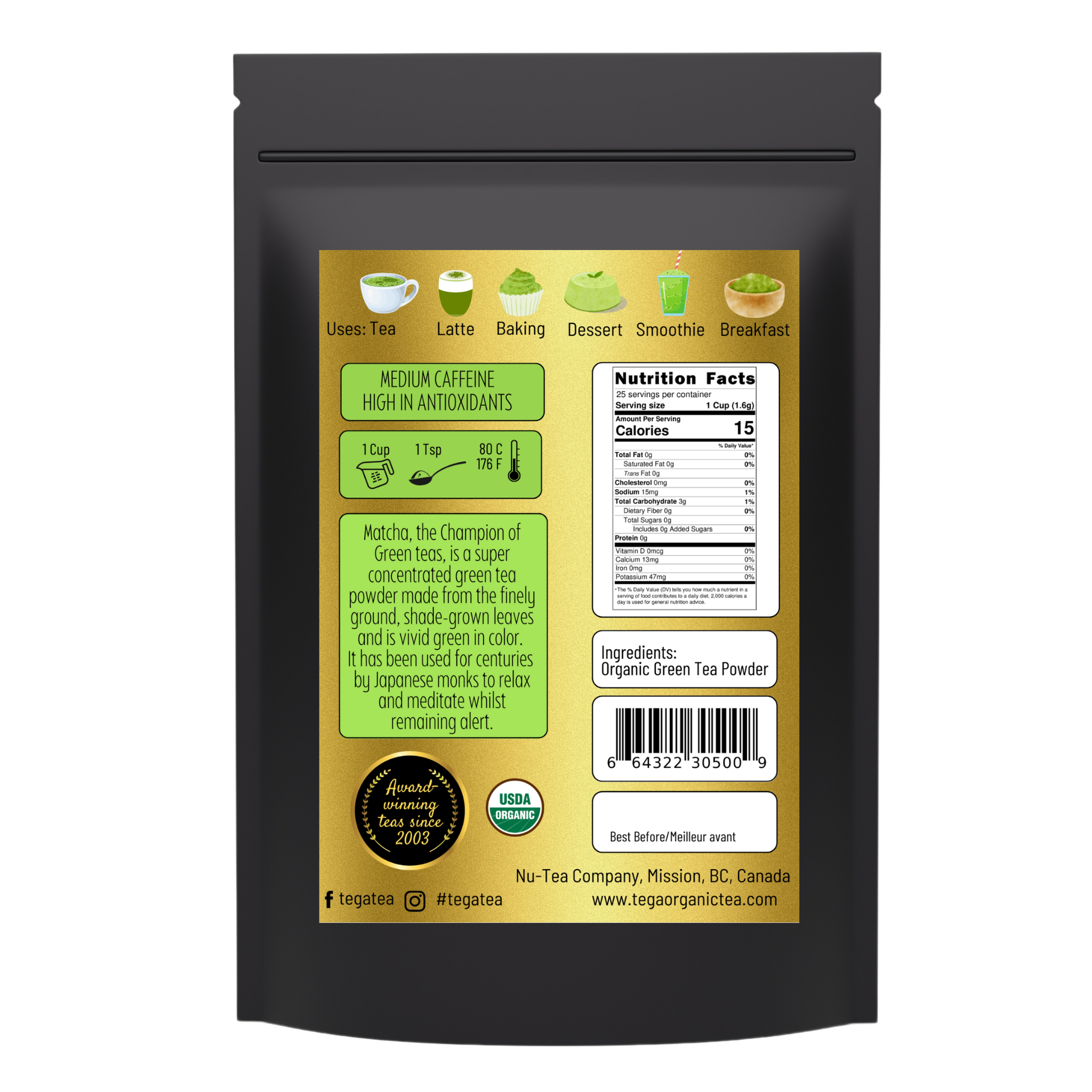 Organic Japanese Matcha Green Tea Powder 40g | Tega Premium