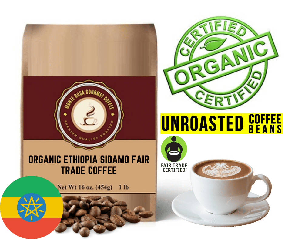 Organic Ethiopia Sidamo Green Unroasted Fair Trade Coffee - 5LB