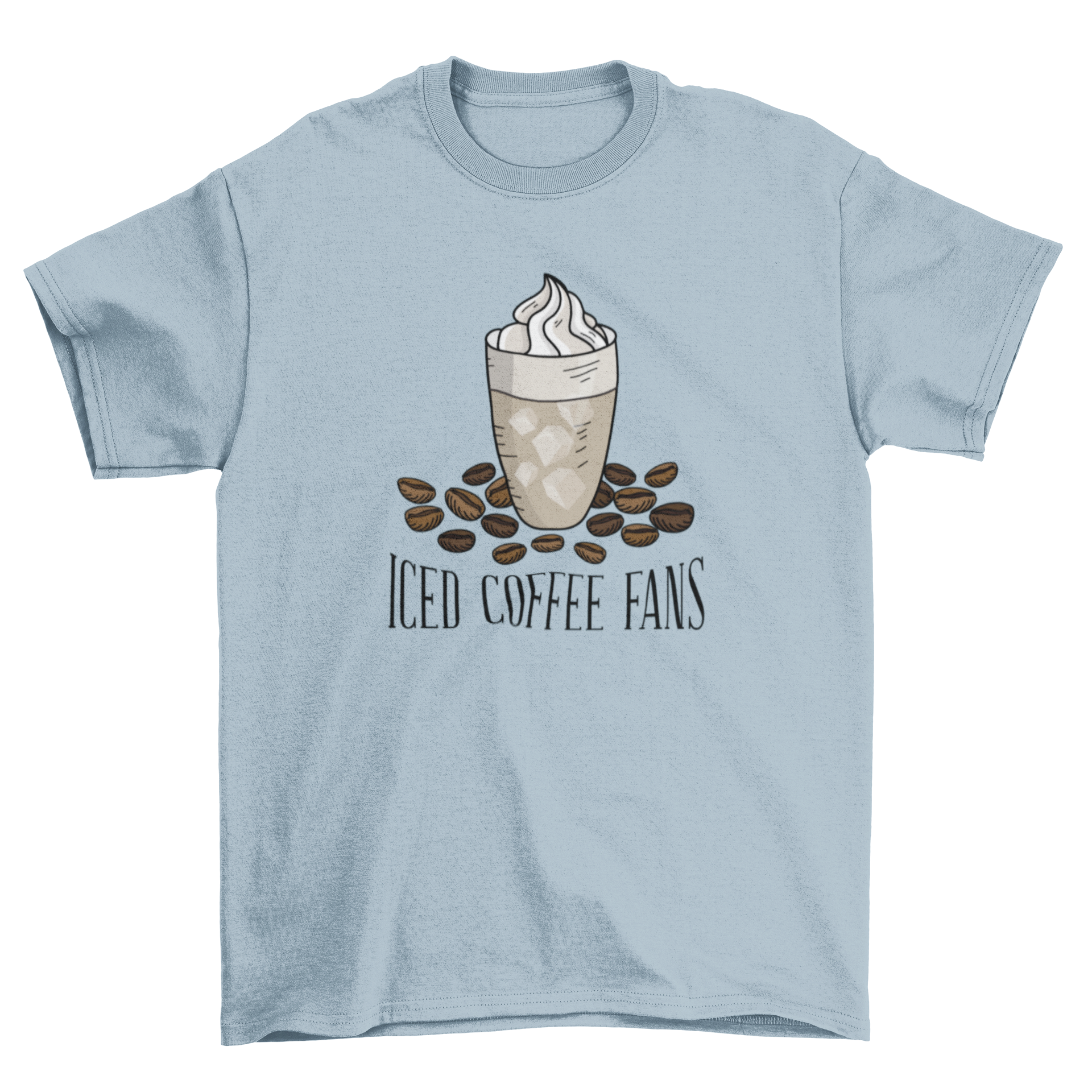 Iced Coffee Fan T-Shirt | Cool Cartoon Cup & Beans Design