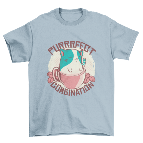 Cute Cat in Pink Mug T-Shirt: "Purrrfect Combination" Graphic Tee