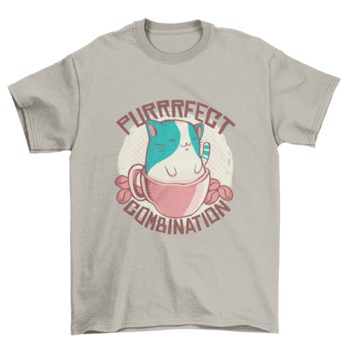 Cute Cat in Pink Mug T-Shirt: "Purrrfect Combination" Graphic Tee