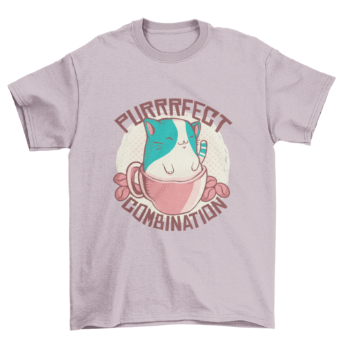 Cute Cat in Pink Mug T-Shirt: "Purrrfect Combination" Graphic Tee