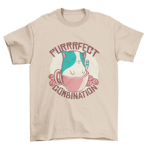Cute Cat in Pink Mug T-Shirt: "Purrrfect Combination" Graphic Tee