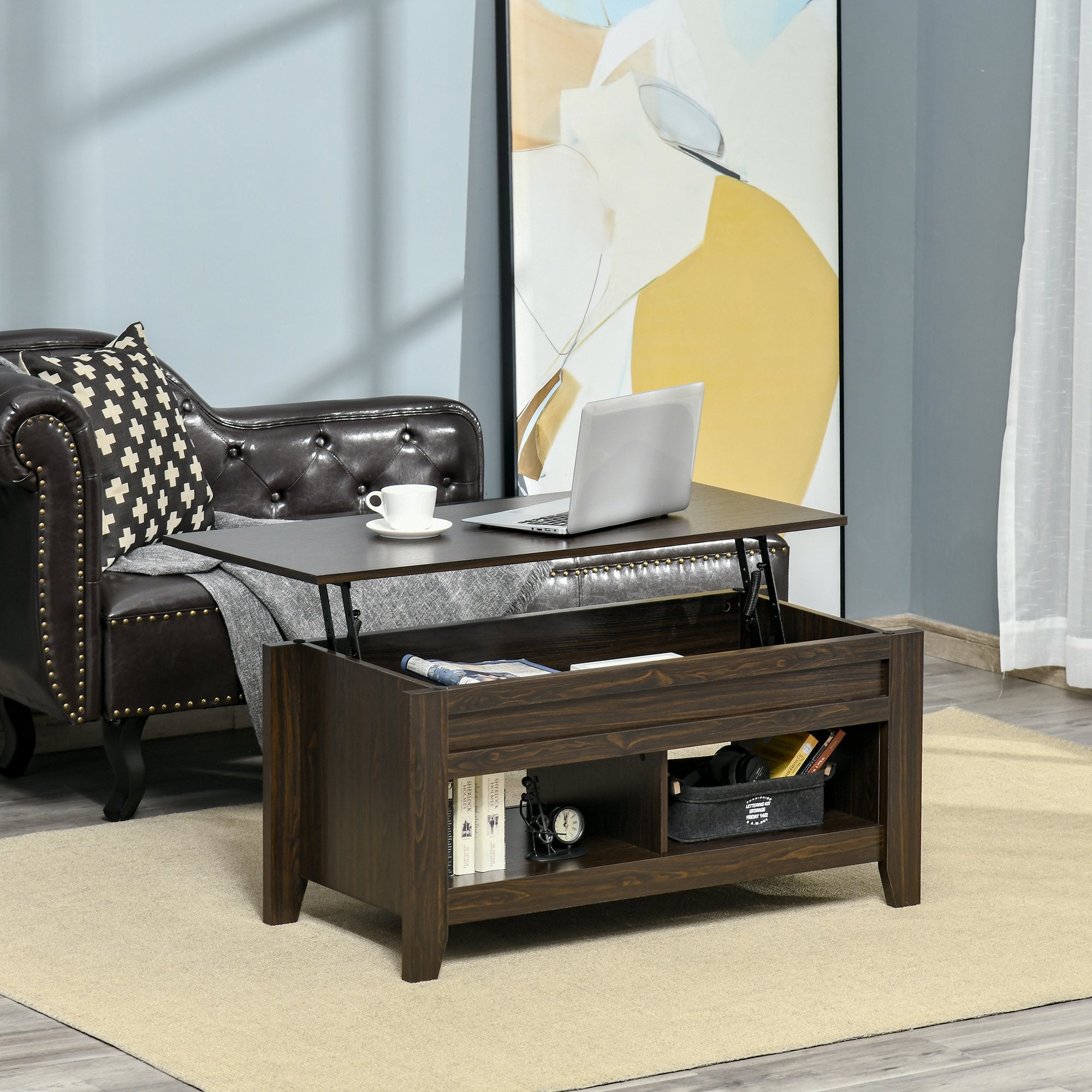 Lift Top Coffee Table w/ Hidden Storage & Open Shelves | HOMCOM