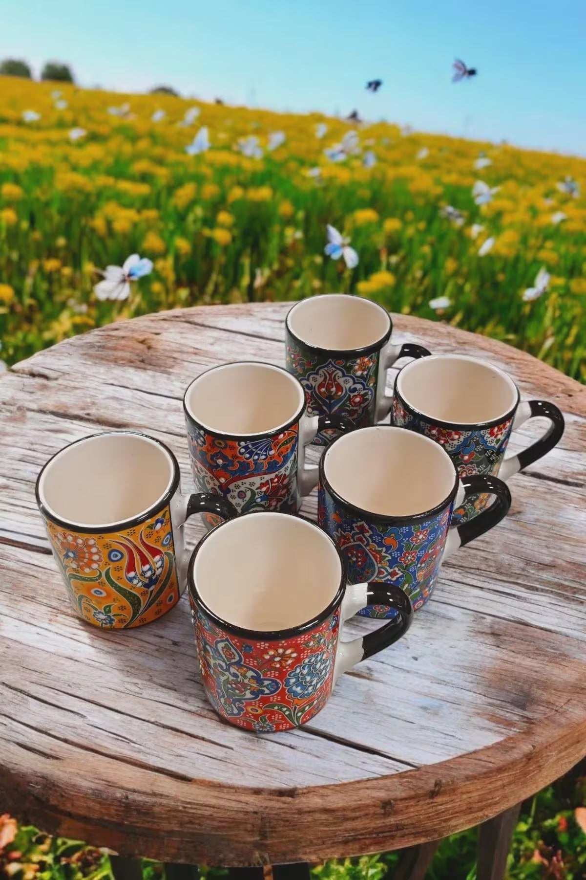 Handmade Ceramic Ethnic Mugs Set (6) | Cultural Home Decor