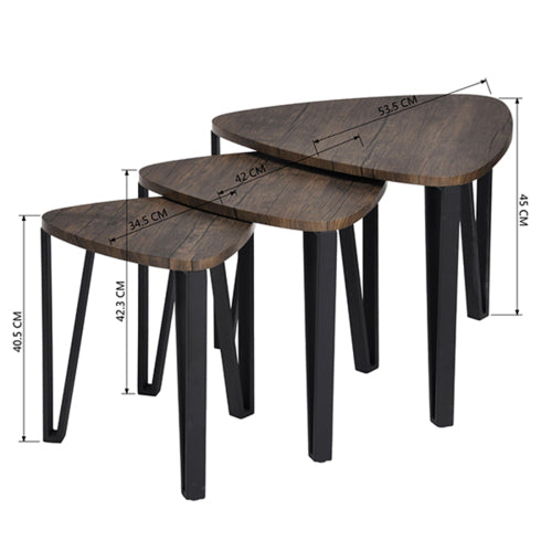 Nesting Coffee Table Set of 3 - Triangle End Tables | Teal Simba