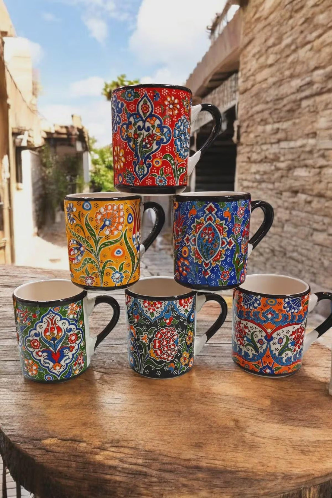 Handmade Ceramic Ethnic Mugs Set (6) | Cultural Home Decor