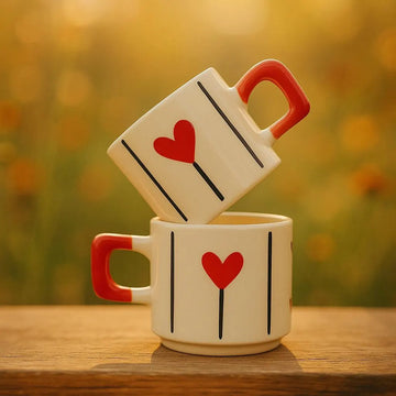 Ceramic Heart Mugs Set | Red Heart Design for Elegant Gifts