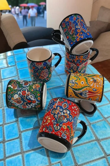 Handmade Ceramic Ethnic Mugs Set (6) | Cultural Home Decor