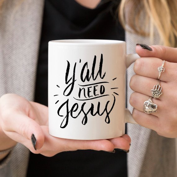 Funny Christian Coffee Mug: Y'all Need Jesus - Magenta Shadow