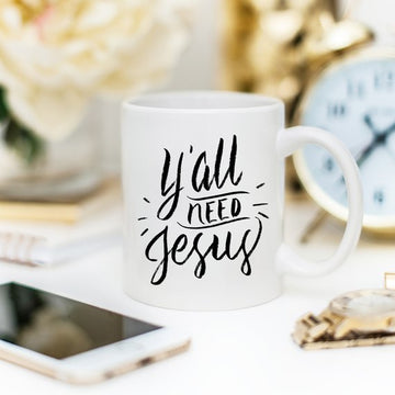 Funny Christian Coffee Mug: Y'all Need Jesus - Magenta Shadow