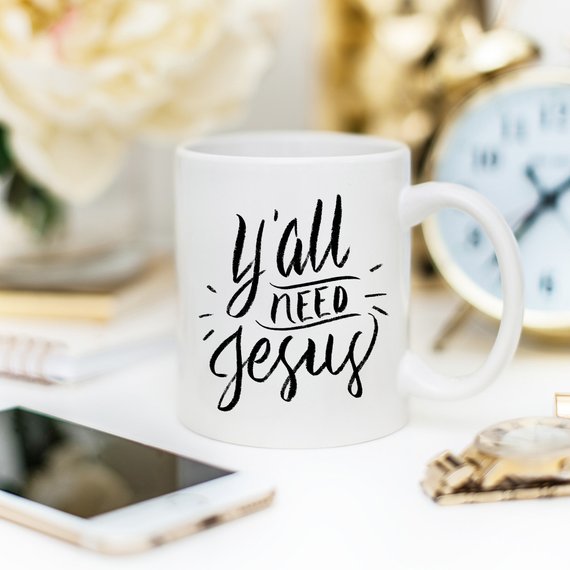 Funny Christian Coffee Mug: Y'all Need Jesus - Magenta Shadow